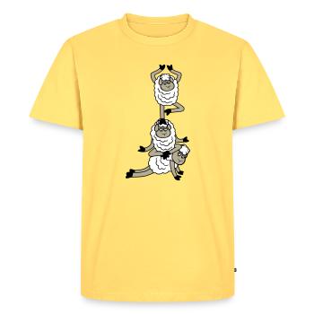 Tired_Sad_Sleepy_Sheep_Yoga_Meditating_5 - T-shirt Premium bio Homme - jaune pastel - Devant - AI Model Male 185 dark (185cm)