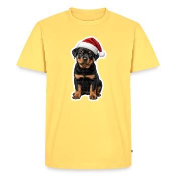 Strong Rottweiler puppy very gently - Men's Premium Organic T-Shirt - sky yellow - Front - AI Model Male 185 dark (185cm)