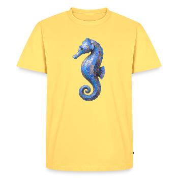 Mosaïque de l’hippocampe - Conception de la mer bleue - T-shirt Premium bio Homme - jaune pastel - Devant - AI Model Male 185 dark (185cm)