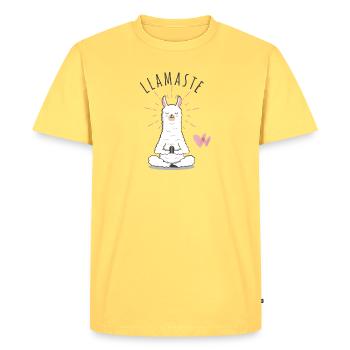 Llamaste Meditation Lama - Men's Premium Organic T-Shirt - sky yellow - Front - AI Model Male 185 dark (185cm)