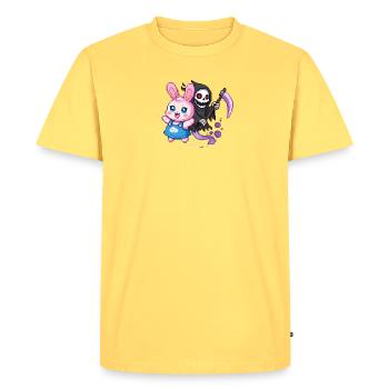 Pastel Goth Bunny Meets Grim Reaper Pixel Art - Men's Premium Organic T-Shirt - sky yellow - Front - AI Model Male 185 dark (185cm)