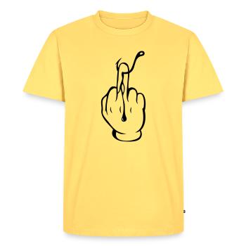Pour une vraie paix et tranquillité au bord de l’eau ! - Chemise de pêcheur ! - T-shirt Premium bio Homme - jaune pastel - Devant - AI Model Male 185 dark (185cm)