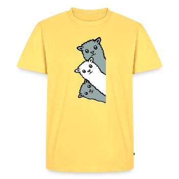 3 Alpagas Lamas Regardant Curieux Têtes D’animaux Joie - T-shirt Premium bio Homme - jaune pastel - Devant - AI Model Male 185 dark (185cm)