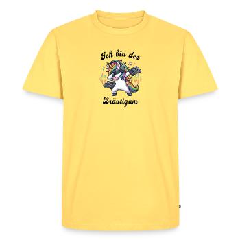 Ich bin der Bräutigam – Einhorn JGA DJ schwarz - Männer Premium Bio T-Shirt - Pastellgelb - Vorne - AI Model Male 185 dark (185cm)