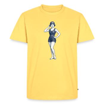Illustration rétro vintage d’une fille confiante - T-shirt Premium bio Homme - jaune pastel - Devant - AI Model Male 185 dark (185cm)
