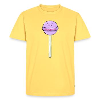 Sucette mignonne avec un dessin animé drôle - T-shirt Premium bio Homme - jaune pastel - Devant - AI Model Male 185 dark (185cm)