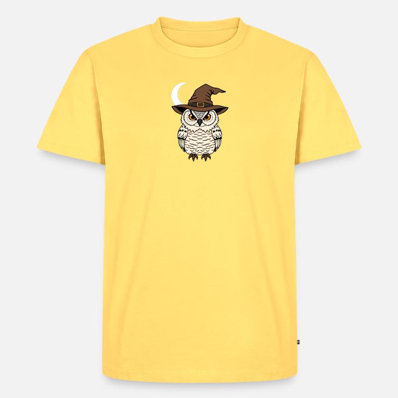 Zauberer Eule mit Hut - Männer Premium Bio T-Shirt - Pastellgelb