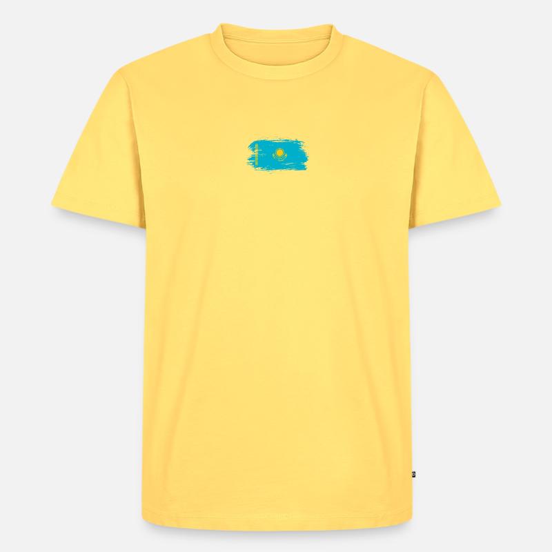 Kasachstan Flagge - Männer Premium Bio T-Shirt - Pastellgelb