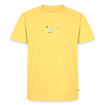 un homme tire la bannière | Porte-bannière - T-shirt Premium bio Homme - jaune pastel - Devant - AI Model Male 185 dark (185cm)
