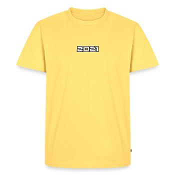 2021 - Men's Premium Organic T-Shirt - sky yellow - Front - AI Model Male 185 dark (185cm)