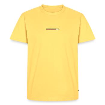 Retro Bicycle on Rainbow Stripes - Men's Premium Organic T-Shirt - sky yellow - Front - AI Model Male 185 dark (185cm)