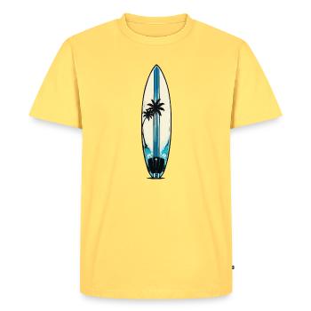 Coastal Palm Trees Surfboard Pattern - Men's Premium Organic T-Shirt - sky yellow - Front - AI Model Male 185 dark (185cm)