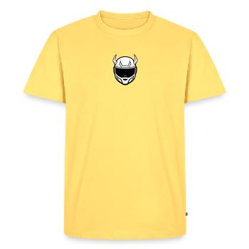 Motocross motorcycle helmet with two horns - Men's Premium Organic T-Shirt - sky yellow - Front - AI Model Male 185 dark (185cm)