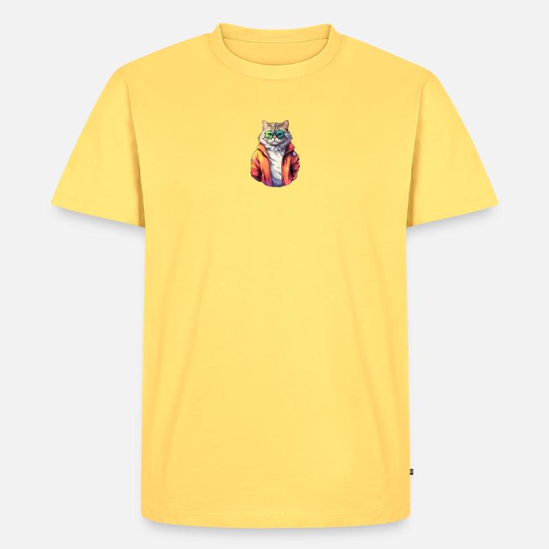 Coole 80s Katze - Männer Premium Bio T-Shirt - Pastellgelb