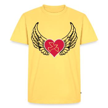 Colombe de paix coeur aile - T-shirt Premium bio Homme - jaune pastel - Devant - AI Model Male 185 dark (185cm)
