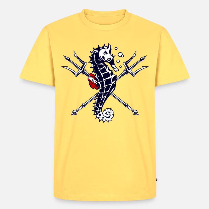 Taucher Trident Seepferdchen - Männer Premium Bio T-Shirt - Pastellgelb
