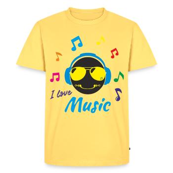J'aime la musique - T-shirt Premium bio Homme - jaune pastel - Devant - AI Model Male 185 dark (185cm)
