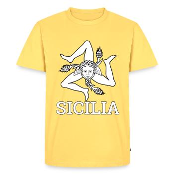 « Drapeau sicilien » - Sicile, Sicilia - T-shirt Premium bio Homme - jaune pastel - Devant - AI Model Male 185 dark (185cm)