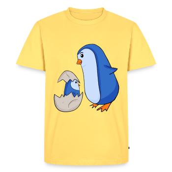Penguin with Baby Penguin - Men's Premium Organic T-Shirt - sky yellow - Front - AI Model Male 185 dark (185cm)