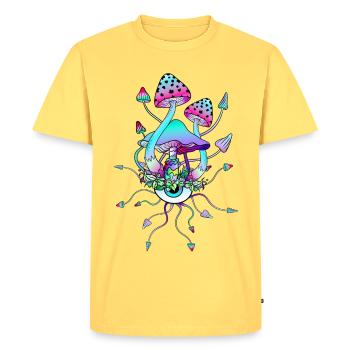 Magic Mushrooms Mushroom Eyes Art - Men's Premium Organic T-Shirt - sky yellow - Front - AI Model Male 185 dark (185cm)