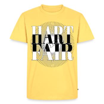 TOUGH but FAIR - Men's Premium Organic T-Shirt - sky yellow - Front - AI Model Male 185 dark (185cm)