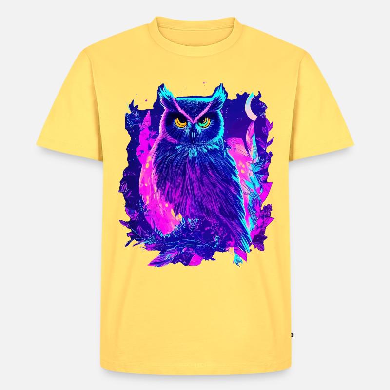 Neon leuchtende Eule Synthwave - Männer Premium Bio T-Shirt - Pastellgelb