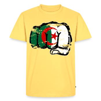 Algeria Flag Hand Fist Used - Men's Premium Organic T-Shirt - sky yellow - Front - AI Model Male 185 dark (185cm)