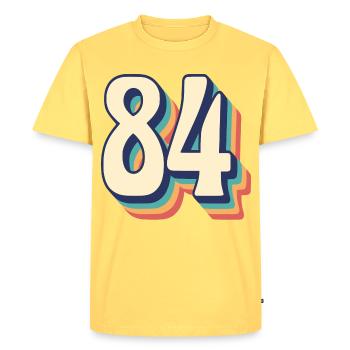 T-Shirt rétro Vintage numéro 84 quatre-vingt-quatre - T-shirt Premium bio Homme - jaune pastel - Devant - AI Model Male 185 dark (185cm)