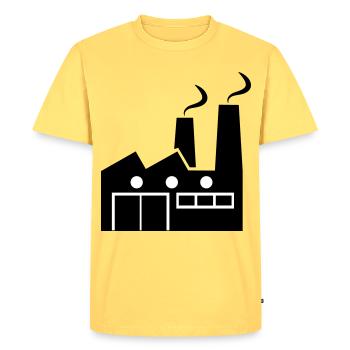 Dessin au trait géométrique abstrait d’une usine - T-shirt Premium bio Homme - jaune pastel - Devant - AI Model Male 185 dark (185cm)