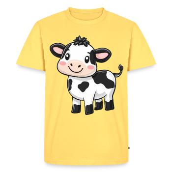 Vache de dessin animé mignonne - Design adorable et fantaisiste - T-shirt Premium bio Homme - jaune pastel - Devant - AI Model Male 185 dark (185cm)