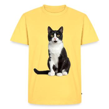 Black/White Cat – Good Pet Edition - Men's Premium Organic T-Shirt - sky yellow - Front - AI Model Male 185 dark (185cm)