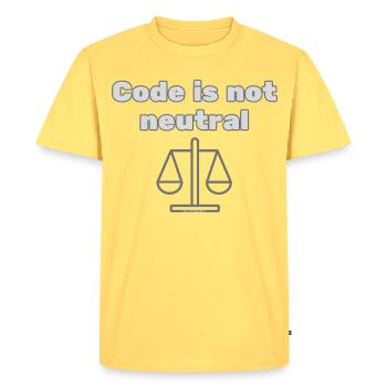 Code Is Not Neutral - Ethical Coder Statement - Men's Premium Organic T-Shirt - sky yellow - Front - AI Model Male 185 dark (185cm)
