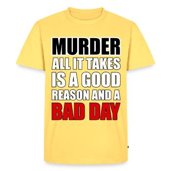 Le meurtre – une bonne raison et une mauvaise journée - T-shirt Premium bio Homme - jaune pastel - Devant - AI Model Male 185 dark (185cm)