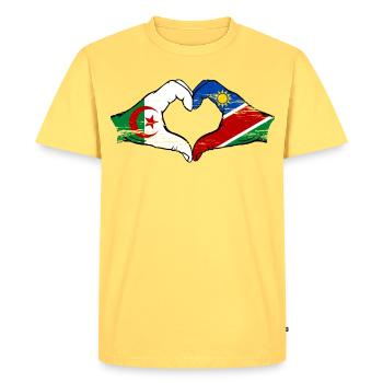Algeria Namibia Flag Hands Heart Shape Used - Men's Premium Organic T-Shirt - sky yellow - Front - AI Model Male 185 dark (185cm)