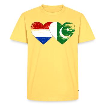 Hollande Pakistan Drapeau Coeur - T-shirt Premium bio Homme - jaune pastel - Devant - AI Model Male 185 dark (185cm)