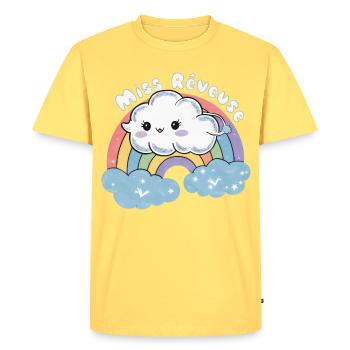 Enfant Rêveur et Sommeil Miss Rêveuse Magique - T-shirt Premium bio Homme - jaune pastel - Devant - AI Model Male 185 dark (185cm)