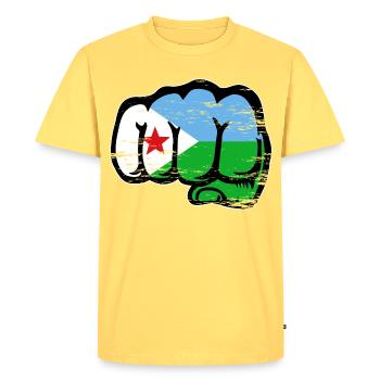 Poing du drapeau de Djibouti - T-shirt Premium bio Homme - jaune pastel - Devant - AI Model Male 185 dark (185cm)