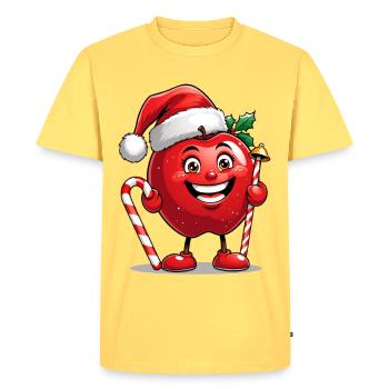 Cuddly apple in Santa Claus hat - Men's Premium Organic T-Shirt - sky yellow - Front - AI Model Male 185 dark (185cm)