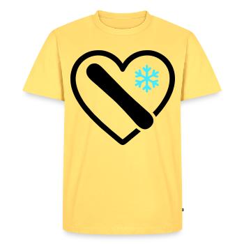 Snowboard Heart Mountain Snow Winter - Men's Premium Organic T-Shirt - sky yellow - Front - AI Model Male 185 dark (185cm)
