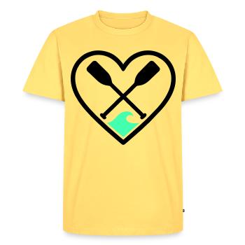 Canoë Kayak Coeur Pagaies Sports de Vagues Nature - T-shirt Premium bio Homme - jaune pastel - Devant - AI Model Male 185 dark (185cm)
