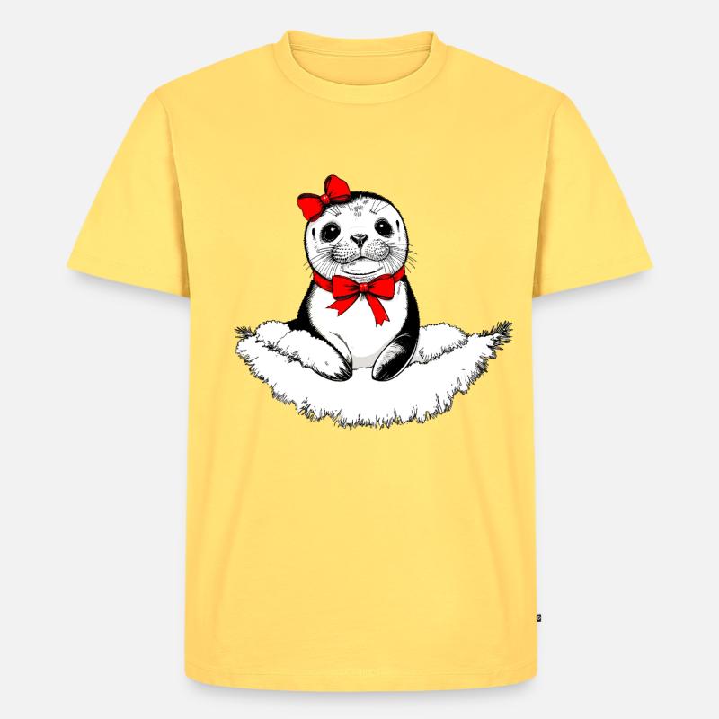 Phoque Bow-tiful – Édition de Noël - T-shirt Premium bio Homme - jaune pastel
