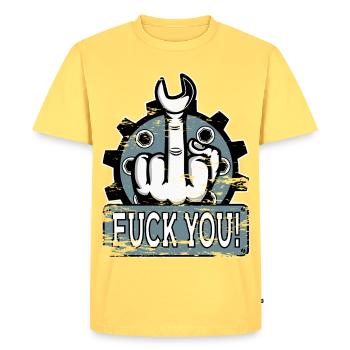 Middle Finger Stinky Finger Mechanic Fuck You - Men's Premium Organic T-Shirt - sky yellow - Front - AI Model Male 185 dark (185cm)
