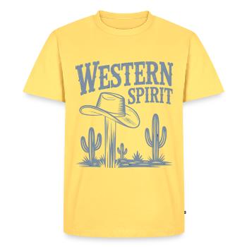 Western Spirit – Vintage Cowboy - T-shirt Premium bio Homme - jaune pastel - Devant - AI Model Male 185 dark (185cm)