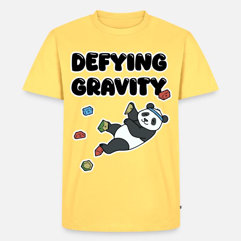 Chill Panda Climbing | Defying Gravity Bouldering - Männer Premium Bio T-Shirt - Pastellgelb