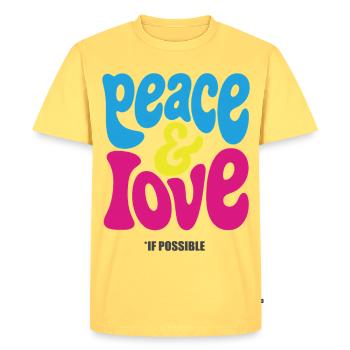 PEACE LOVE #4 - let's talk - Men's Premium Organic T-Shirt - sky yellow - Front - AI Model Male 185 dark (185cm)