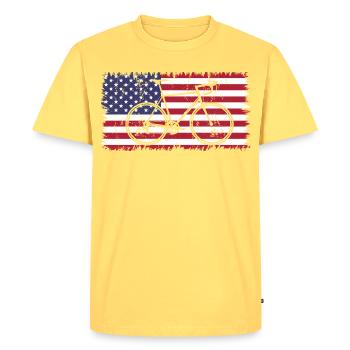 Cycling USA - Men's Premium Organic T-Shirt - sky yellow - Front - AI Model Male 185 dark (185cm)
