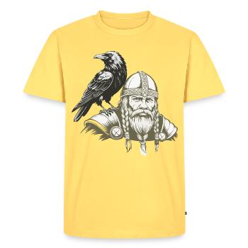 Viking Viking Legend Sailor Odin Raven Fighter - Men's Premium Organic T-Shirt - sky yellow - Front - AI Model Male 185 dark (185cm)