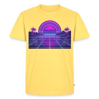 Neon Retro Sunset Grid 90s - Men's Premium Organic T-Shirt - sky yellow - Front - AI Model Male 185 dark (185cm)
