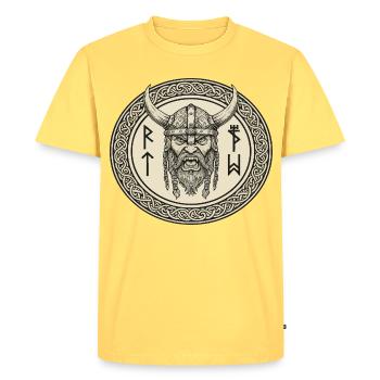 Légende viking viking marin Odin Raven Fighter - T-shirt Premium bio Homme - jaune pastel - Devant - AI Model Male 185 dark (185cm)