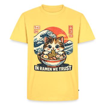 Ramen Cat dans le Ramen en qui nous avons confiance - T-shirt Premium bio Homme - jaune pastel - Devant - AI Model Male 185 dark (185cm)